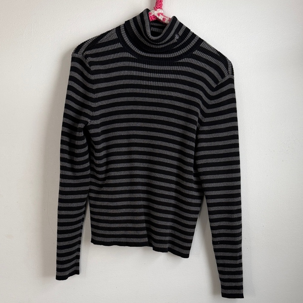 Ralph Lauren Petite Gray and Black Striped Sweater